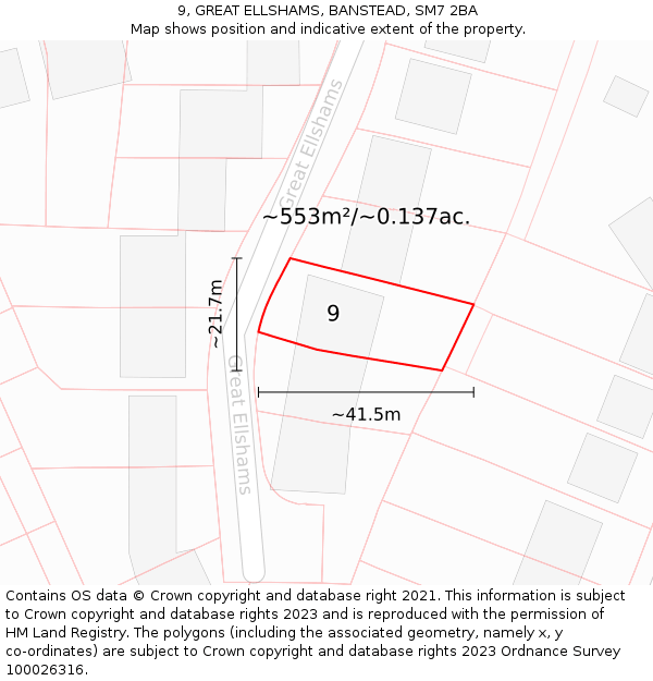 9, GREAT ELLSHAMS, BANSTEAD, SM7 2BA: Plot and title map