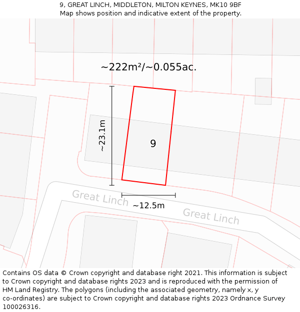 9, GREAT LINCH, MIDDLETON, MILTON KEYNES, MK10 9BF: Plot and title map