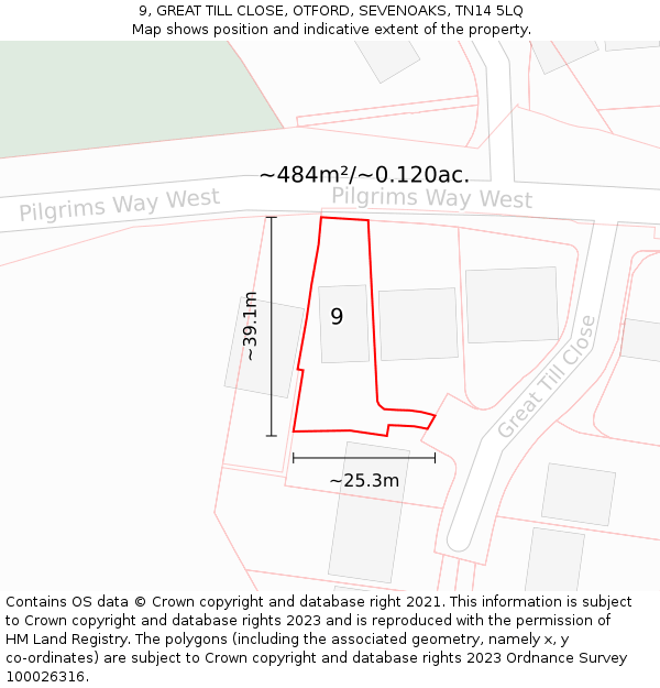 9, GREAT TILL CLOSE, OTFORD, SEVENOAKS, TN14 5LQ: Plot and title map