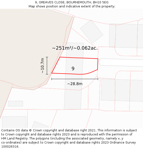 9, GREAVES CLOSE, BOURNEMOUTH, BH10 5EG: Plot and title map