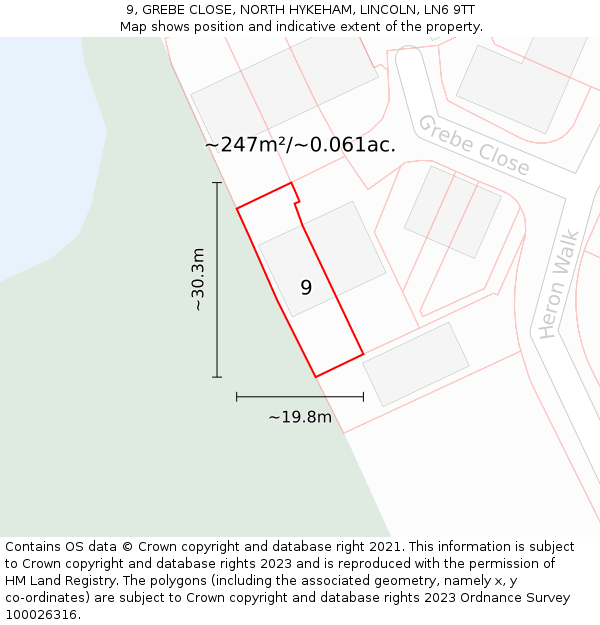 9, GREBE CLOSE, NORTH HYKEHAM, LINCOLN, LN6 9TT: Plot and title map