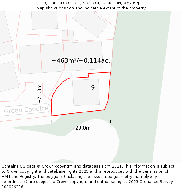 9, GREEN COPPICE, NORTON, RUNCORN, WA7 6PJ: Plot and title map