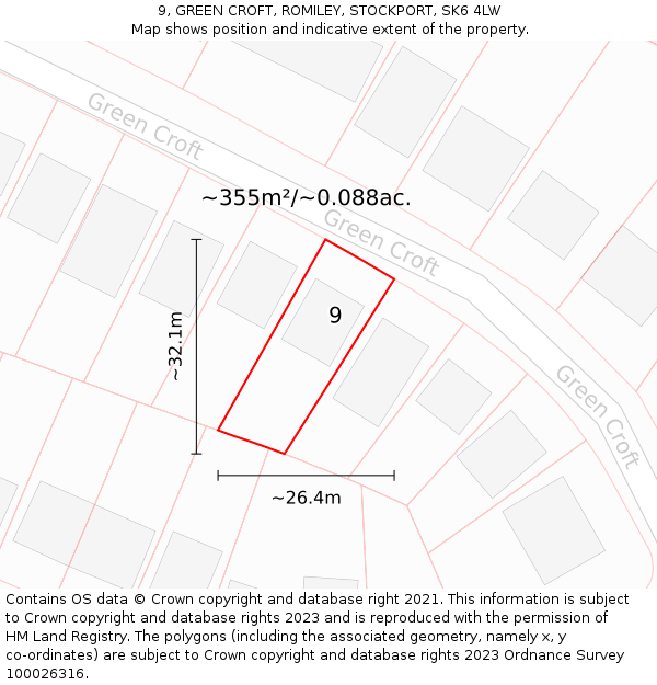 9, GREEN CROFT, ROMILEY, STOCKPORT, SK6 4LW: Plot and title map