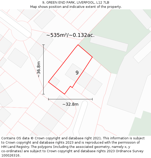 9, GREEN END PARK, LIVERPOOL, L12 7LB: Plot and title map