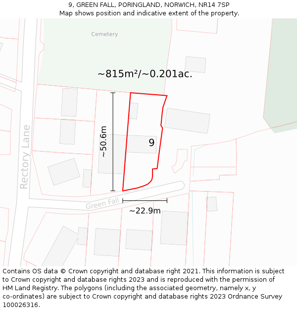 9, GREEN FALL, PORINGLAND, NORWICH, NR14 7SP: Plot and title map