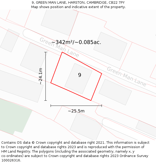 9, GREEN MAN LANE, HARSTON, CAMBRIDGE, CB22 7PY: Plot and title map