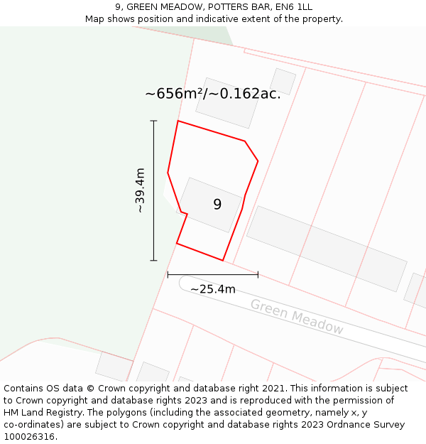 9, GREEN MEADOW, POTTERS BAR, EN6 1LL: Plot and title map