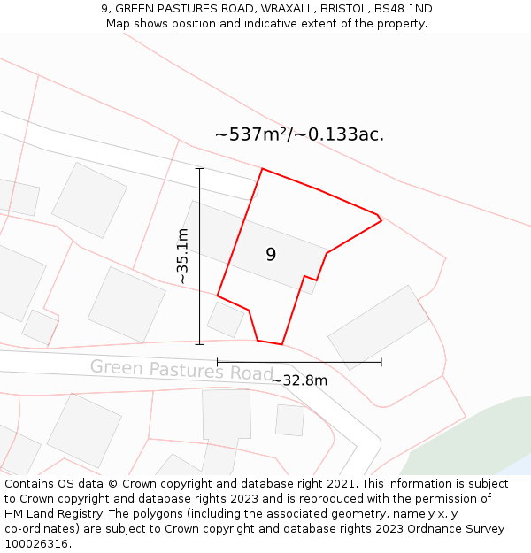 9, GREEN PASTURES ROAD, WRAXALL, BRISTOL, BS48 1ND: Plot and title map