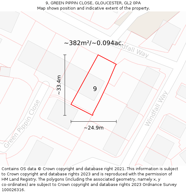 9, GREEN PIPPIN CLOSE, GLOUCESTER, GL2 0PA: Plot and title map