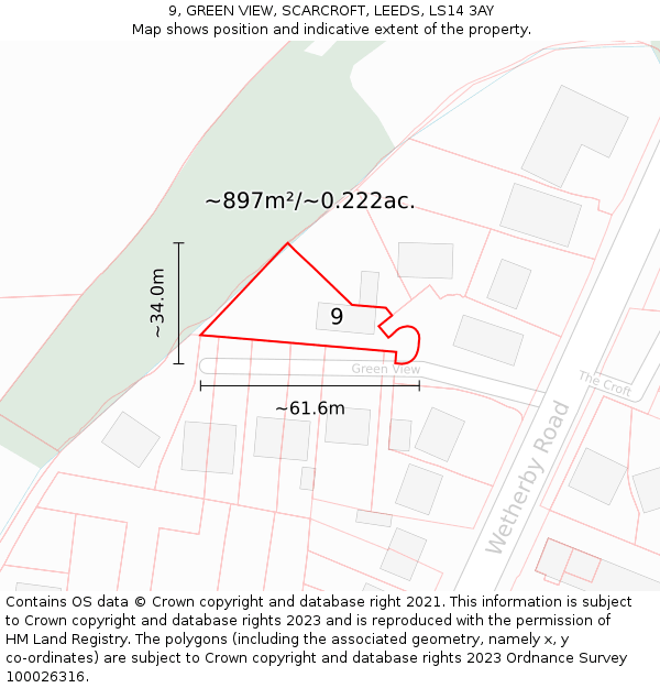 9, GREEN VIEW, SCARCROFT, LEEDS, LS14 3AY: Plot and title map