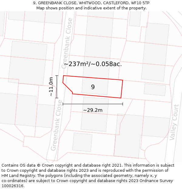 9, GREENBANK CLOSE, WHITWOOD, CASTLEFORD, WF10 5TP: Plot and title map