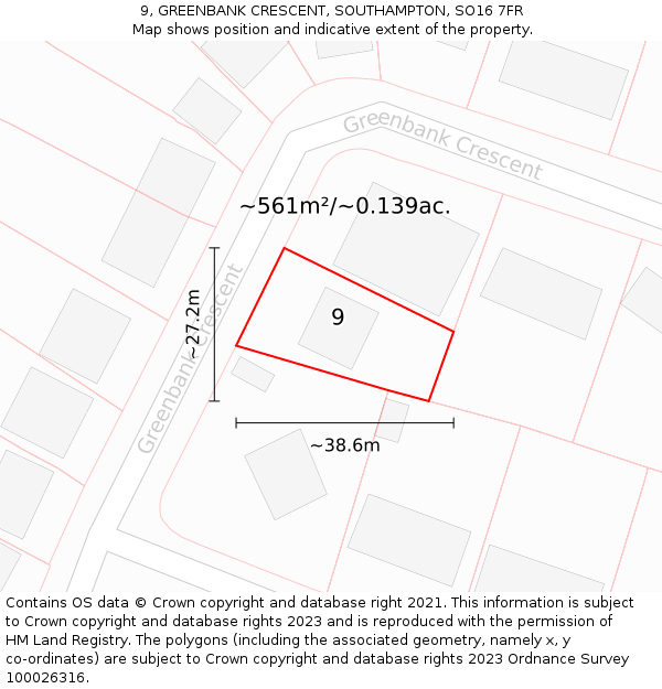 9, GREENBANK CRESCENT, SOUTHAMPTON, SO16 7FR: Plot and title map