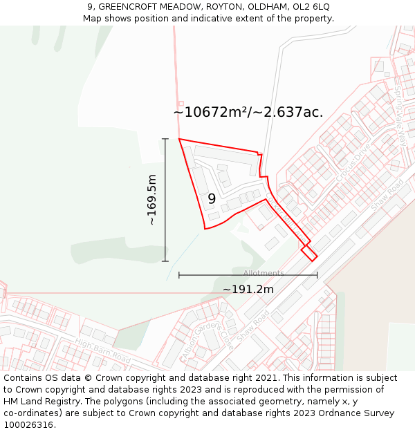 9, GREENCROFT MEADOW, ROYTON, OLDHAM, OL2 6LQ: Plot and title map