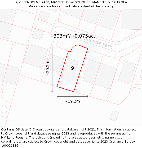 9, GREENHOLME PARK, MANSFIELD WOODHOUSE, MANSFIELD, NG19 9EA: Plot and title map