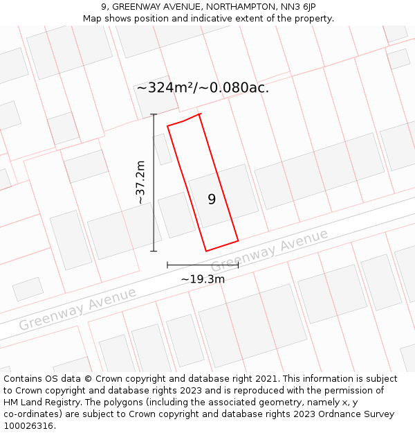 9, GREENWAY AVENUE, NORTHAMPTON, NN3 6JP: Plot and title map