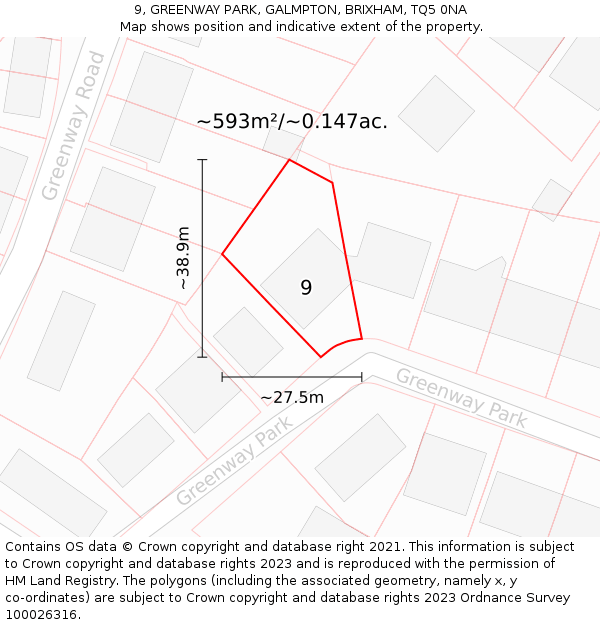 9, GREENWAY PARK, GALMPTON, BRIXHAM, TQ5 0NA: Plot and title map