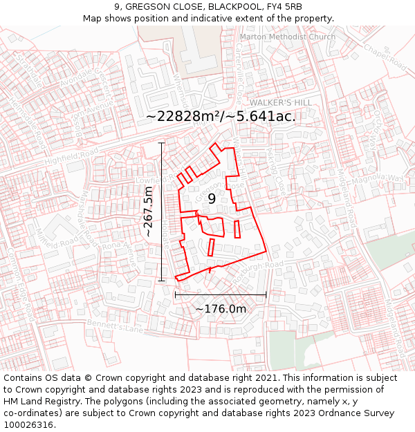 9, GREGSON CLOSE, BLACKPOOL, FY4 5RB: Plot and title map