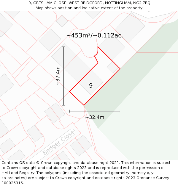 9, GRESHAM CLOSE, WEST BRIDGFORD, NOTTINGHAM, NG2 7RQ: Plot and title map