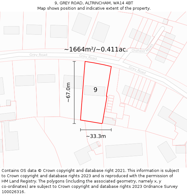 9, GREY ROAD, ALTRINCHAM, WA14 4BT: Plot and title map