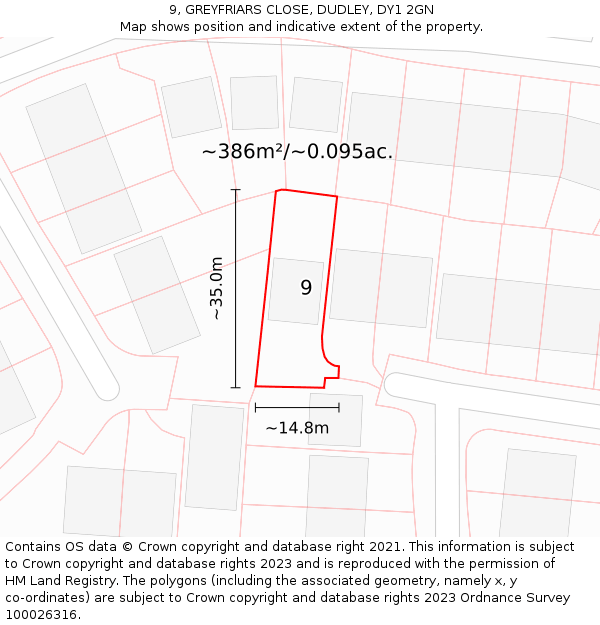 9, GREYFRIARS CLOSE, DUDLEY, DY1 2GN: Plot and title map