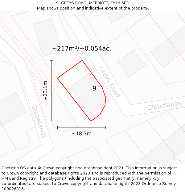 9, GREYS ROAD, MERRIOTT, TA16 5PD: Plot and title map