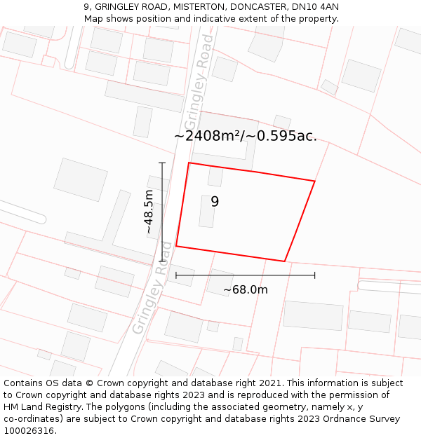 9, GRINGLEY ROAD, MISTERTON, DONCASTER, DN10 4AN: Plot and title map