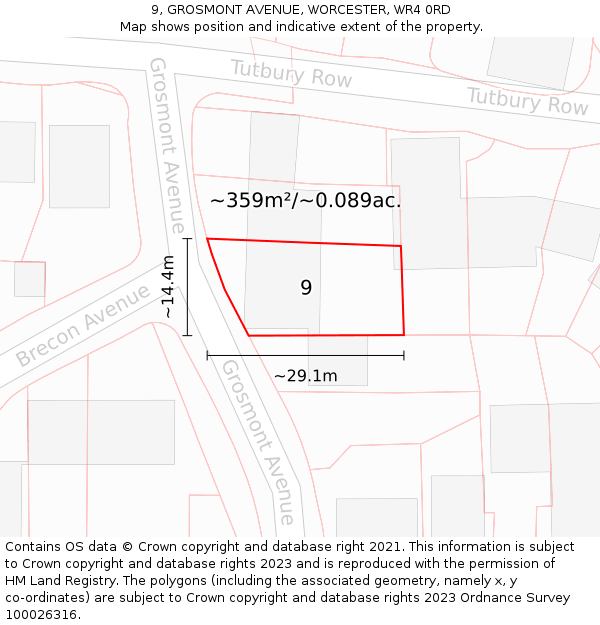 9, GROSMONT AVENUE, WORCESTER, WR4 0RD: Plot and title map