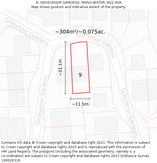 9, GROSVENOR GARDENS, MANCHESTER, M22 4XA: Plot and title map