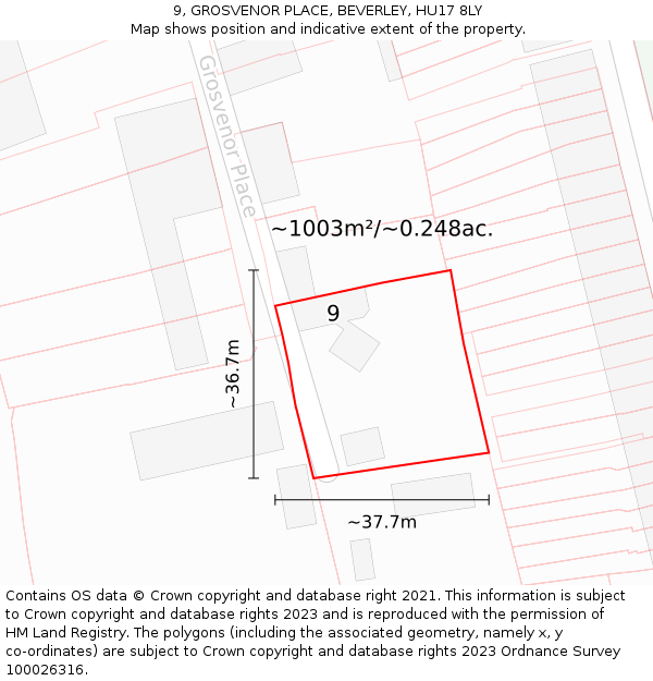 9, GROSVENOR PLACE, BEVERLEY, HU17 8LY: Plot and title map