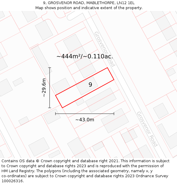 9, GROSVENOR ROAD, MABLETHORPE, LN12 1EL: Plot and title map