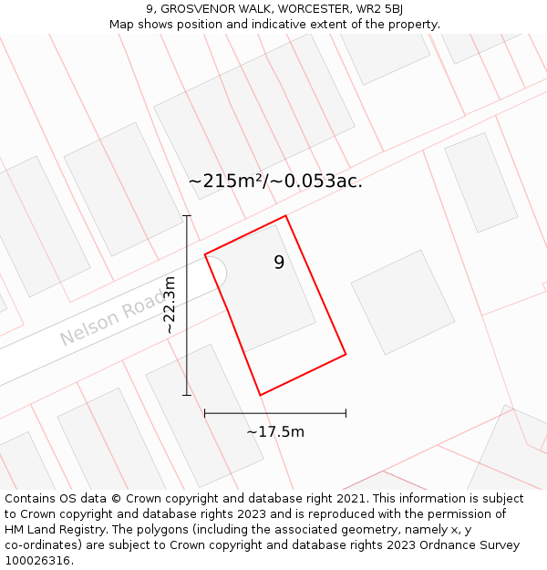 9, GROSVENOR WALK, WORCESTER, WR2 5BJ: Plot and title map