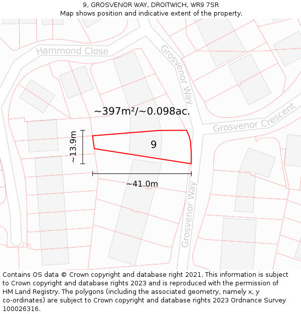 9, GROSVENOR WAY, DROITWICH, WR9 7SR: Plot and title map