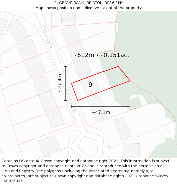 9, GROVE BANK, BRISTOL, BS16 1NY: Plot and title map