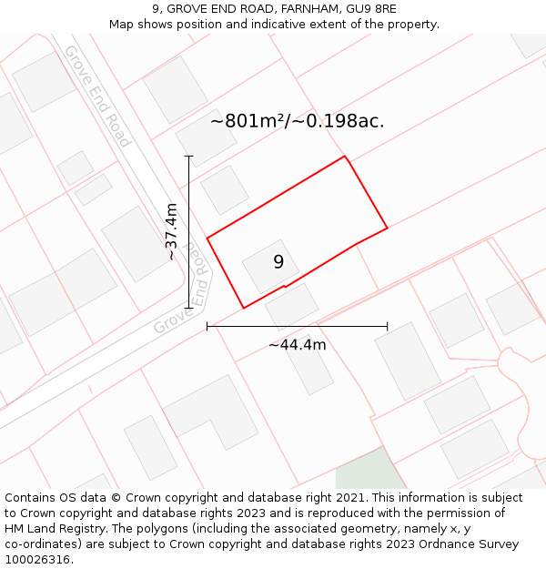 9, GROVE END ROAD, FARNHAM, GU9 8RE: Plot and title map