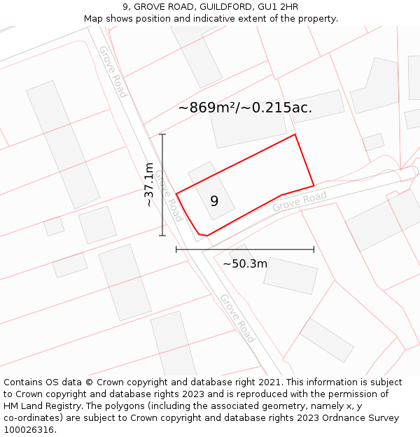 9, GROVE ROAD, GUILDFORD, GU1 2HR: Plot and title map