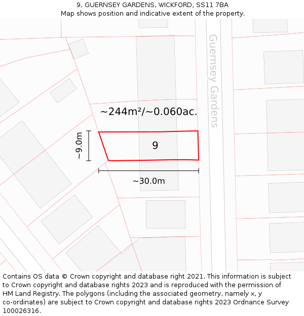 9, GUERNSEY GARDENS, WICKFORD, SS11 7BA: Plot and title map