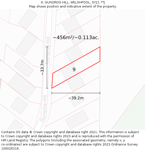 9, GUNGROG HILL, WELSHPOOL, SY21 7TJ: Plot and title map