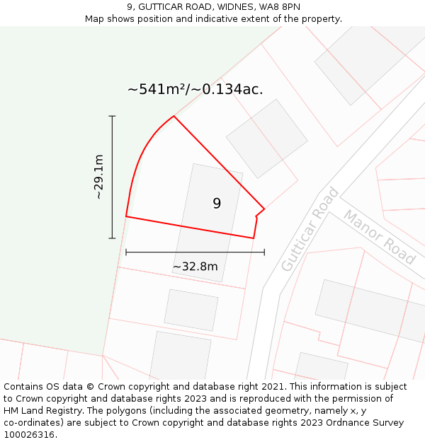 9, GUTTICAR ROAD, WIDNES, WA8 8PN: Plot and title map