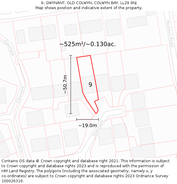 9, GWYNANT, OLD COLWYN, COLWYN BAY, LL29 9NJ: Plot and title map