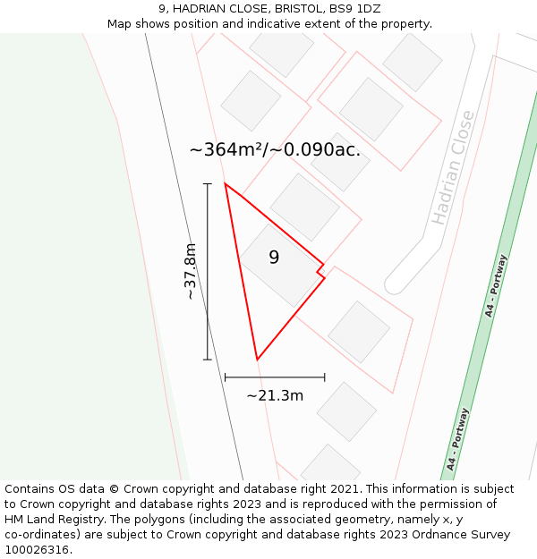 9, HADRIAN CLOSE, BRISTOL, BS9 1DZ: Plot and title map