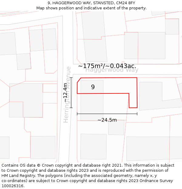 9, HAGGERWOOD WAY, STANSTED, CM24 8FY: Plot and title map