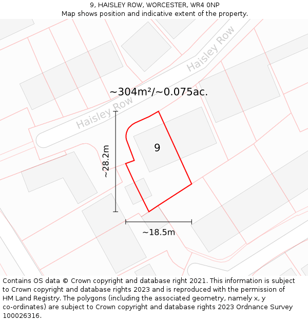 9, HAISLEY ROW, WORCESTER, WR4 0NP: Plot and title map