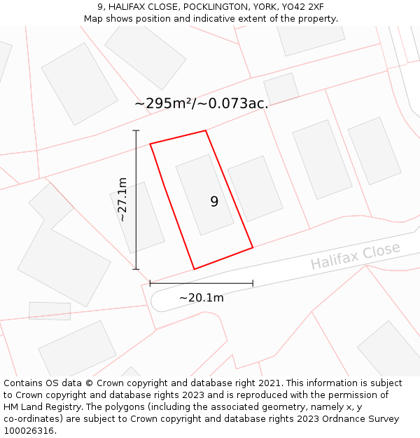 9, HALIFAX CLOSE, POCKLINGTON, YORK, YO42 2XF: Plot and title map