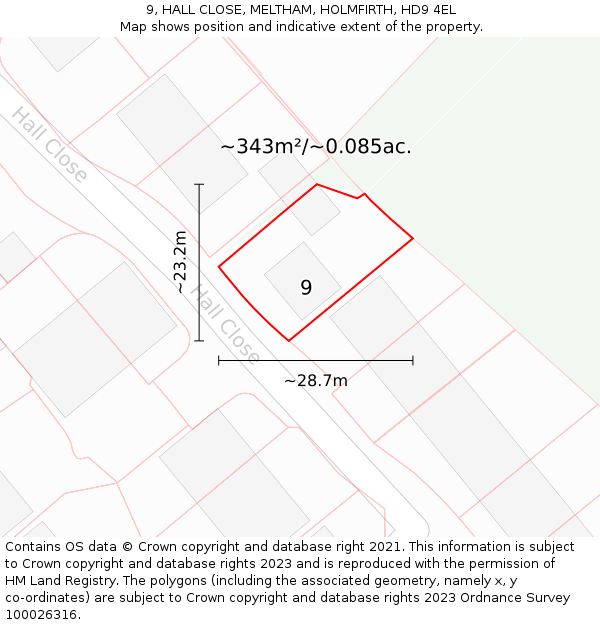 9, HALL CLOSE, MELTHAM, HOLMFIRTH, HD9 4EL: Plot and title map