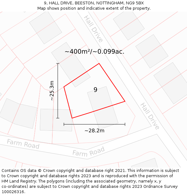 9, HALL DRIVE, BEESTON, NOTTINGHAM, NG9 5BX: Plot and title map