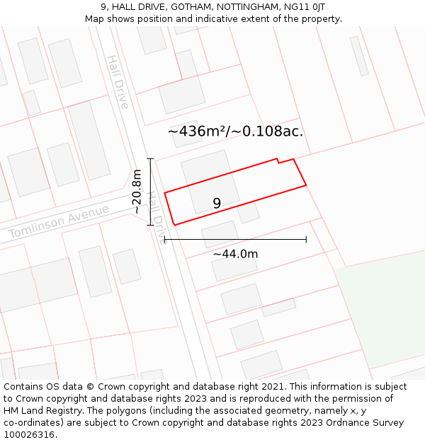 9, HALL DRIVE, GOTHAM, NOTTINGHAM, NG11 0JT: Plot and title map