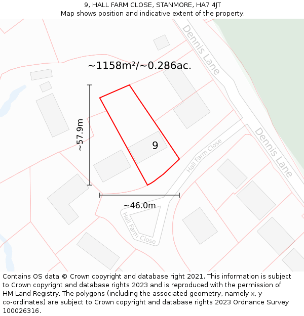 9, HALL FARM CLOSE, STANMORE, HA7 4JT: Plot and title map