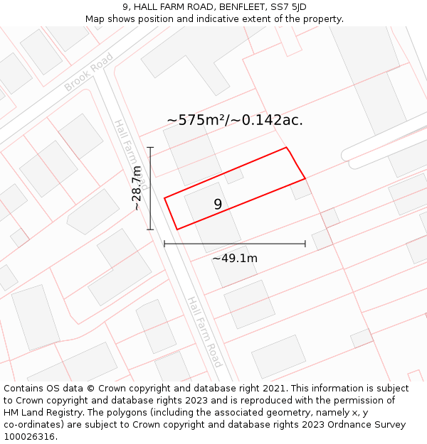 9, HALL FARM ROAD, BENFLEET, SS7 5JD: Plot and title map