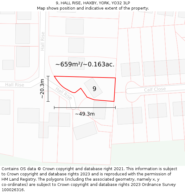 9, HALL RISE, HAXBY, YORK, YO32 3LP: Plot and title map