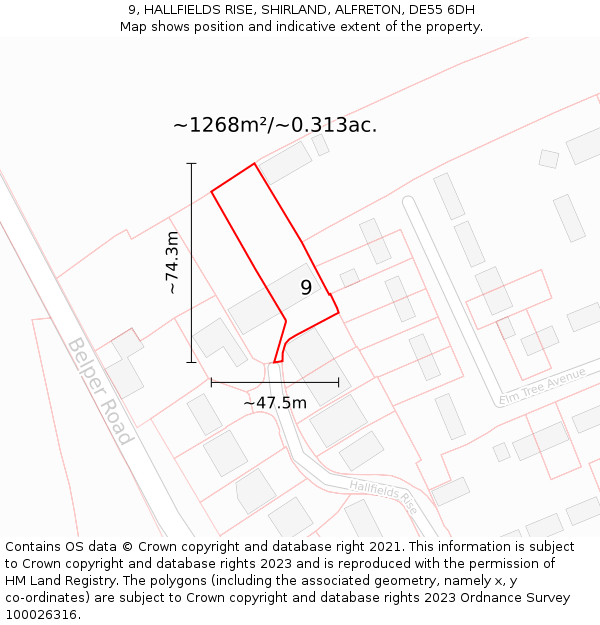 9, HALLFIELDS RISE, SHIRLAND, ALFRETON, DE55 6DH: Plot and title map